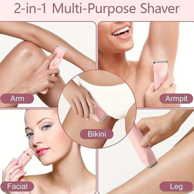 Selectedsky Bikini Trimmer for Women, Electric Shaver and Razor Rechargeable 2-In-1 Body and Facial Epilator, Dual Heads for Painless Trimming of Pubic Hair, Face, Underarms and Legs, Summer Gift