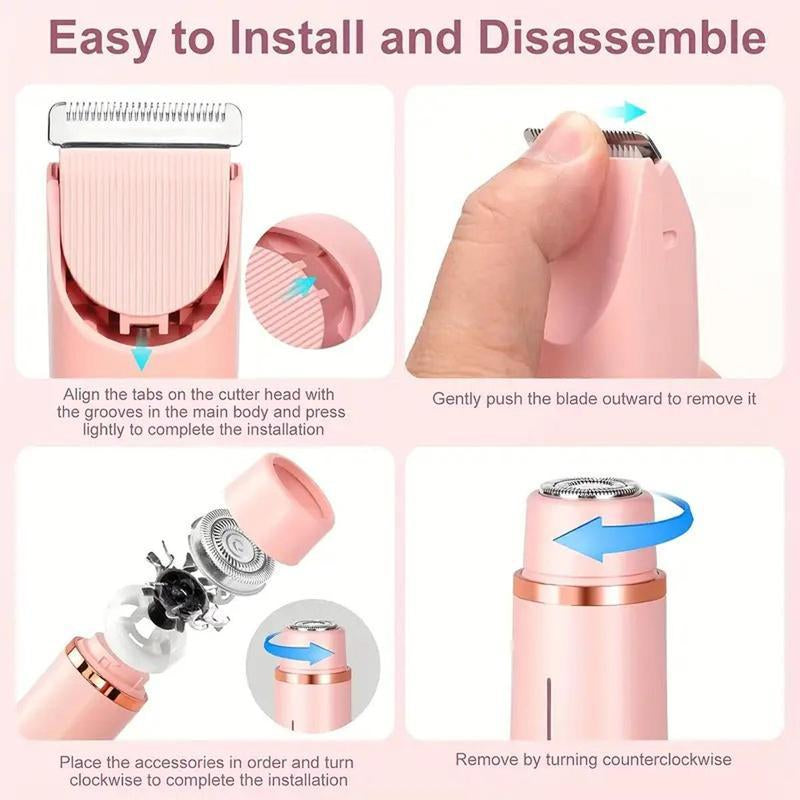 Selectedsky Bikini Trimmer for Women, Electric Shaver and Razor Rechargeable 2-In-1 Body and Facial Epilator, Dual Heads for Painless Trimming of Pubic Hair, Face, Underarms and Legs, Summer Gift