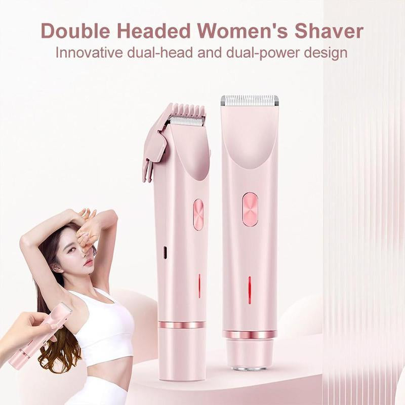 Selectedsky Bikini Trimmer for Women, Electric Shaver and Razor Rechargeable 2-In-1 Body and Facial Epilator, Dual Heads for Painless Trimming of Pubic Hair, Face, Underarms and Legs, Summer Gift