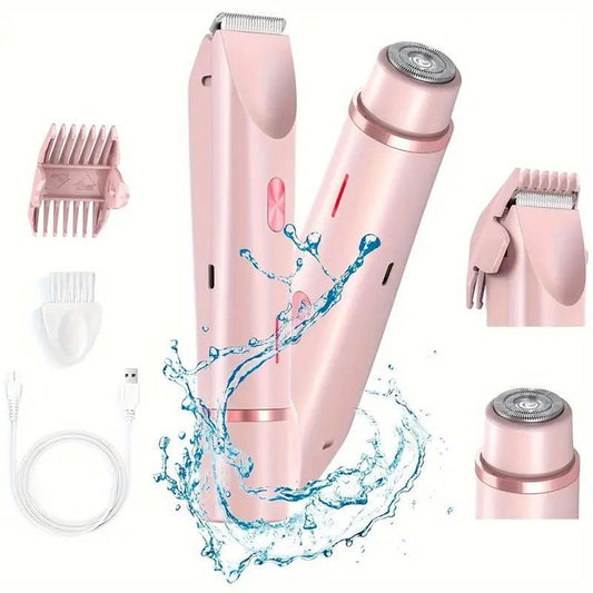 Selectedsky Bikini Trimmer for Women, Electric Shaver and Razor Rechargeable 2-In-1 Body and Facial Epilator, Dual Heads for Painless Trimming of Pubic Hair, Face, Underarms and Legs, Summer Gift