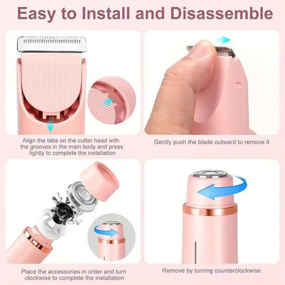 Selectedsky Bikini Trimmer for Women, Electric Shaver and Razor Rechargeable 2-In-1 Body and Facial Epilator, Dual Heads for Painless Trimming of Pubic Hair, Face, Underarms and Legs, Summer Gift